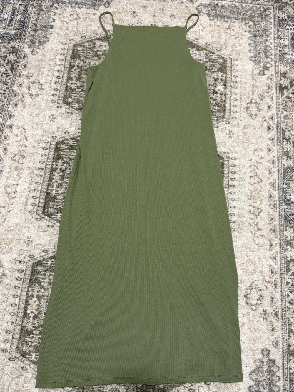 Old Navy Olive Slip Midi Dress with Thin Adjustable Straps